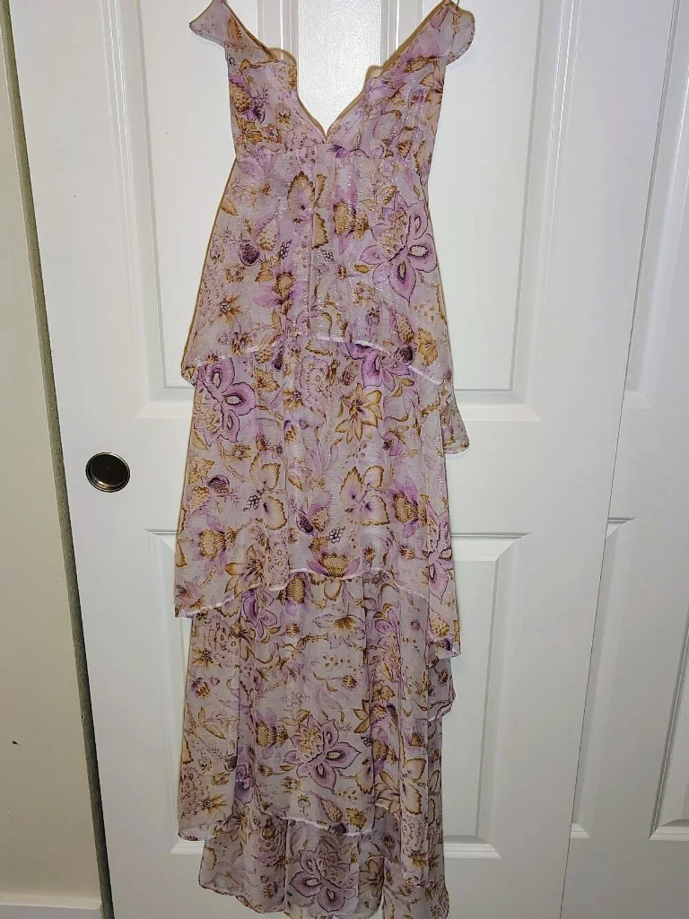 Victoria Secret Vintage Blossom Chiffon Ruffled Maxi Dress Violet Floral Fairy - Picture 3 of 10